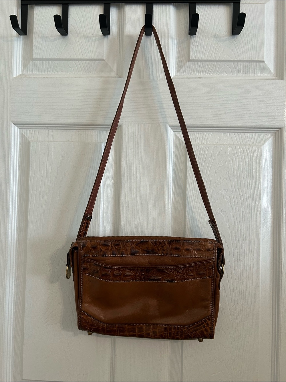 Vintage Brahmin Brown Leather & Croc Crocodile Purse Handbag Shoulder Bag